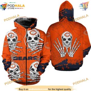 Skull Graphic Halloween Chicago Bears 3D Hoodie NFL Bears Clothing 2