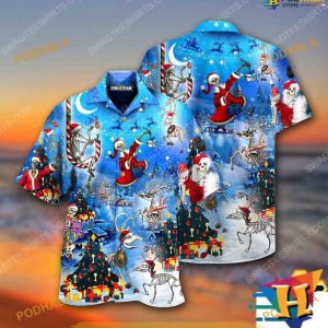 Skull Themed Christmas Hawaiian Shirt, Santa Claus Shirt