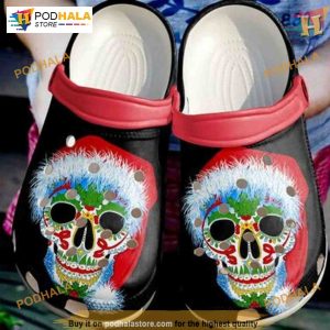 Skull Winter Christmas Crocs, Sugar Skull Christmas Hat Happy Noel