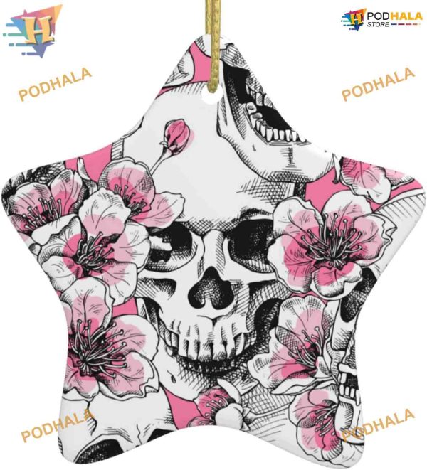 Skulls Flowers Star Ornament, Personalized Family Christmas Ornaments