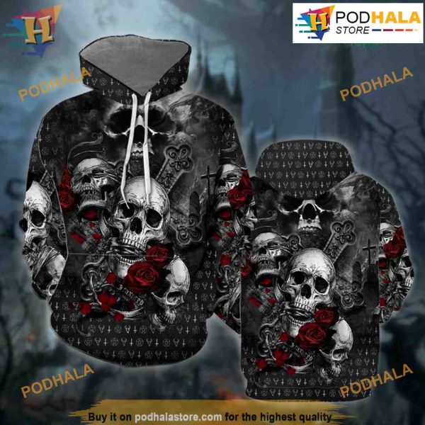 Skulls On The Roses 3D Funny Hoodie Christmas, Xmas Gifts