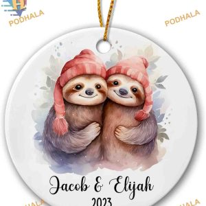 Sloth Couple First Christmas 2023 Ornament, Personalized Family Gift Idea