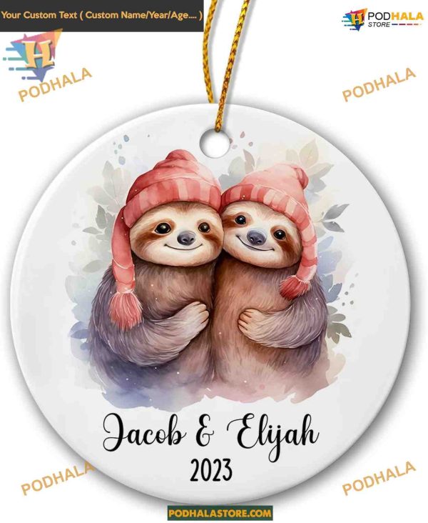 Sloth Couple First Christmas 2023 Ornament, Personalized Family Gift Idea