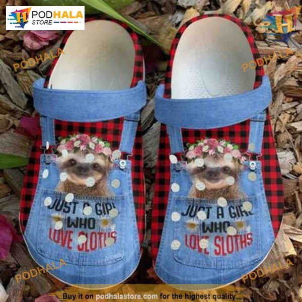 Sloth Flower On Head Red Plaid Crocs, Just A Girl Who Loves Sloths