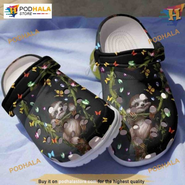 Sloth In Black Jungle Shoes Crocs, Little Animals Christmas Friend Gifts