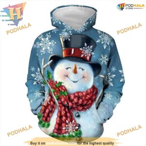 Smiling Snowman 3D Hoodie, Creative Christmas Gift