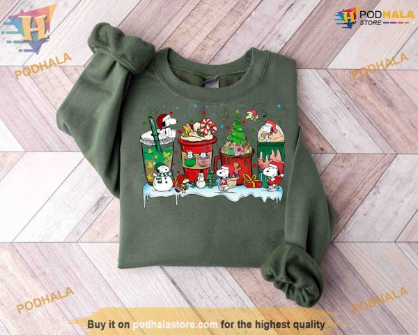 Snoopy Coffee Cup and Peanuts Christmas Sweatshirt, X-Mas Dog Shirt