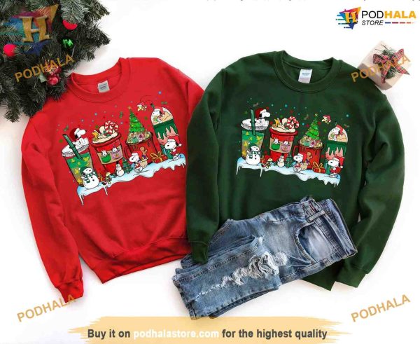 Snoopy Coffee Cup and Peanuts Christmas Sweatshirt, X-Mas Dog Shirt