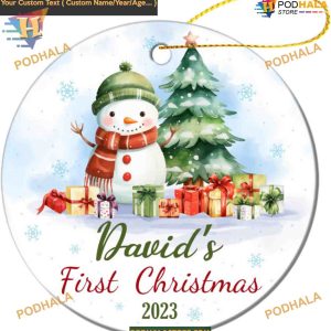 Snowman Baby's First Christmas 2023, Personalized Ceramic Ornament