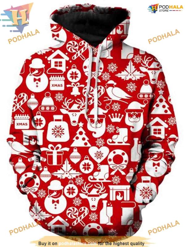 Snowy Delight Christmas Hoodie, Creative Funny Xmas Gift