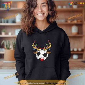 Soccer Ball Reindeer Christmas Pajama XMas Lights Sport Shirt Hoodie 2