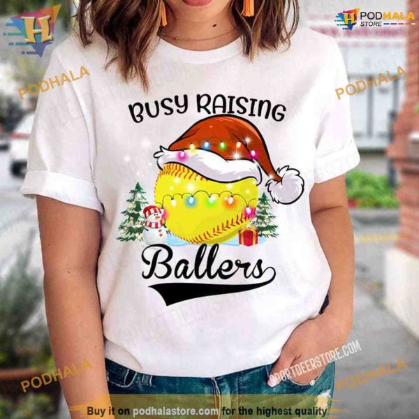 Softball Christmas Raising Ballers Shirt, Family Funny Christmas Shirt