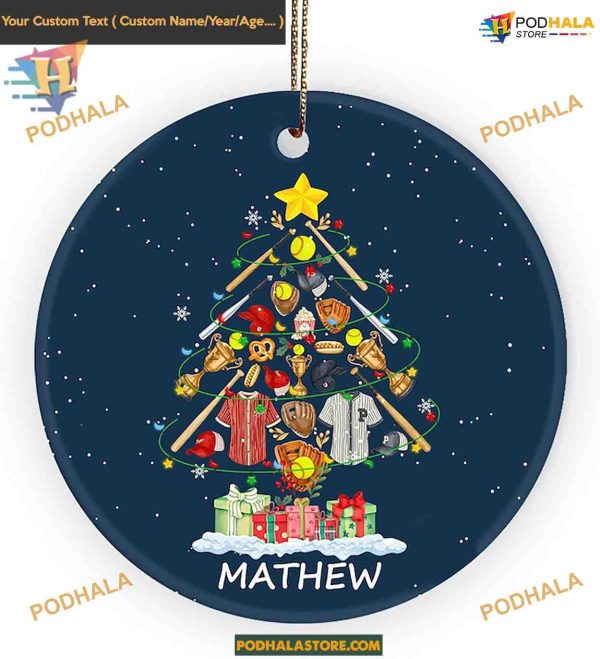 Softball Custom Christmas Tree Ornament, 2023 Sports Theme Decor