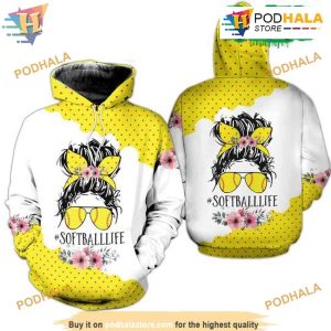 Softball Mom Messy Bun 3D Hoodie, Gift For Mother