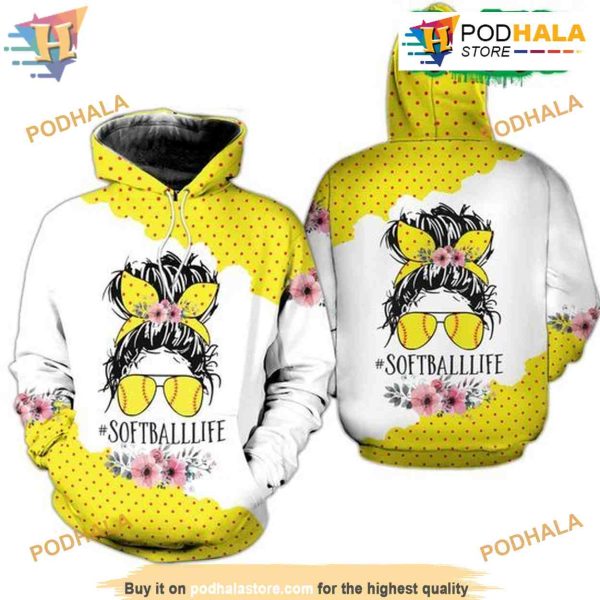 Softball Mom Messy Bun 3D Hoodie, Gift For Mother