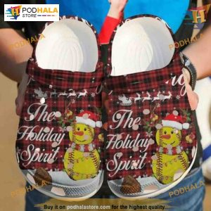 Softball Snowman Red Check Plaid Crocs, Christmas Softball Player Holiday Spirit
