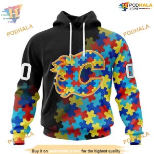 Special Black Autism Awareness Design NHL Calgary Flames Hoodie 3D 1