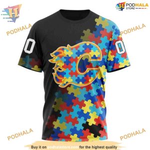 Special Black Autism Awareness Design NHL Calgary Flames Hoodie 3D 3