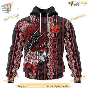 Special Skull Native Design NHL Calgary Flames Hoodie 3D Sweatshirt 1