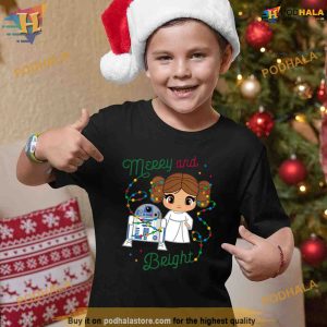 Star Wars Princess Leia R2D2 Cute Christmas Merry Bright Shirt 3