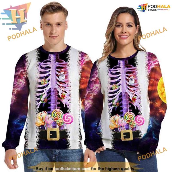 Starry Skeleton Christmas Sweatshirt 3D Hoodie, Creative Xmas Gift