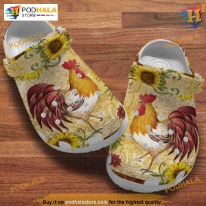 Sunflower Hippie Rooster Crocs, Funny for Chicken and Farm Lovers