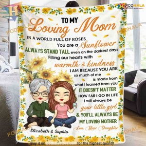 Sunflower Mom Love Personalized Blanket, Christmas or Birthday Gift