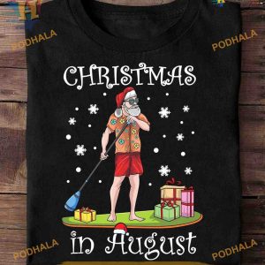 Surfing Santa August Shirt, Unique Funny Christmas Gift Ideas