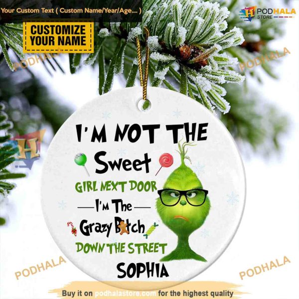Sweet Girl Grinch Ornament, Personalized Grinch Christmas Decor