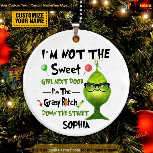 Sweet Girl Grinch Ornament, Personalized Grinch Christmas Decor