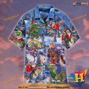 T Rex Santa Christmas Wish Hawaiian Shirt, Mens Christmas Shirt