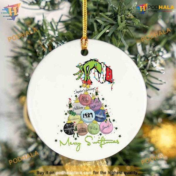 Taylor Christmas Grinch Hand Ornament, Merry Little Swiftmas, Famous TS Album Decor