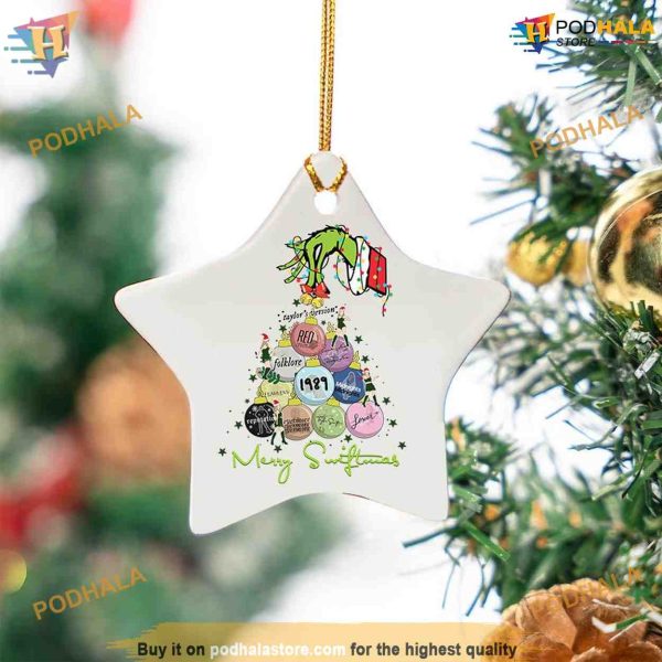 Taylor Christmas Grinch Hand Ornament, Merry Little Swiftmas, Famous TS Album Decor