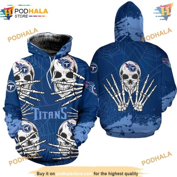 Tennessee Titans Hoodie 3D Skull for Halloween, Titans Apparel Graphic