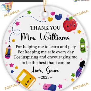 Thank You Teacher Christmas Appreciation Ornament, Personalized Family Christmas Ornaments