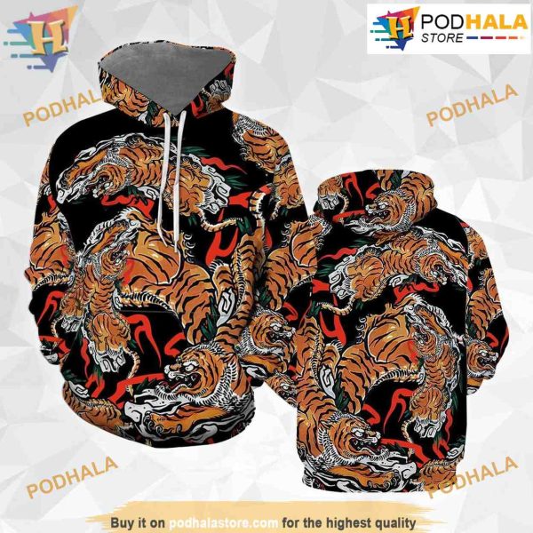 Tiger Japanese 3D Funny Hoodie Christmas, Xmas Gifts