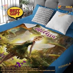 Tinkerbell Photo Blanket for Girls Personalized Fairy Gift Custom Face 3