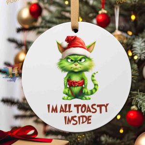 Toasty Grinch Cat Christmas Bauble, Funny Grinch Christmas Tree Decorations