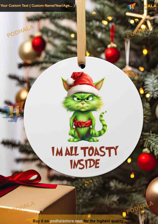 Toasty Grinch Cat Christmas Bauble, Funny Grinch Christmas Tree Decorations