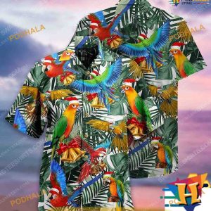 Tropical Parrot Christmas Shirt, Santa Claus Hawaiian Shirt