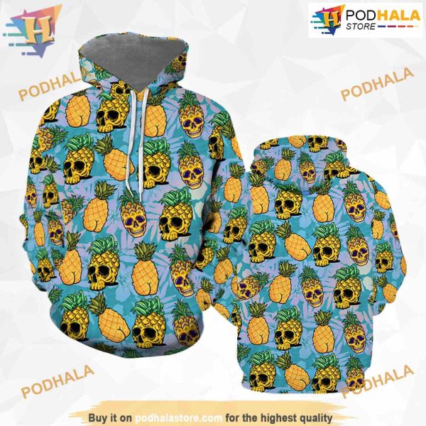 Tropical Pineapple Skull All Over Printed 3D Hoodie Sweatshirt