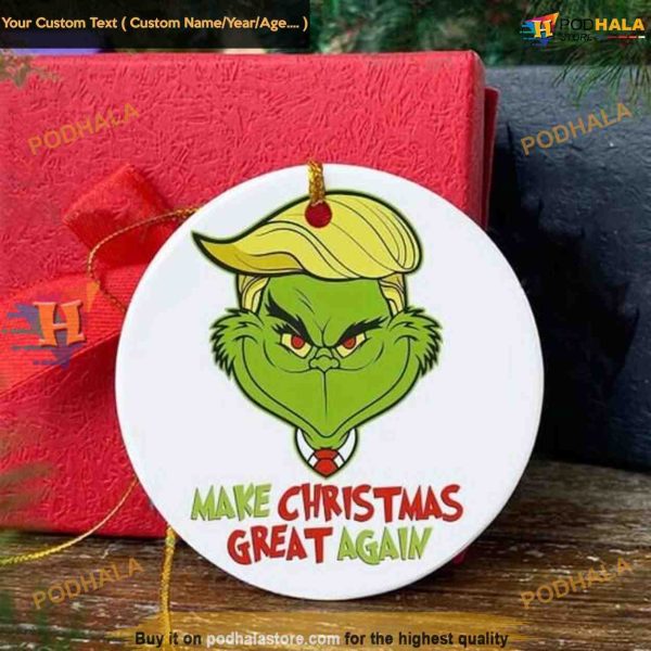 Trump Grinch Face Ornament, Funny 2023 Grinch Christmas Tree Decor