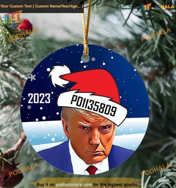 Trump Mugshot 2023 Ornament, Custom Family Christmas Humor Decor