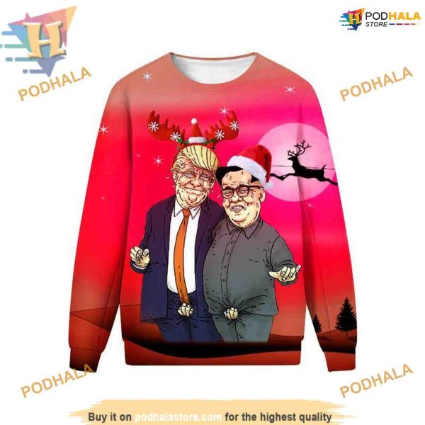Trump and Un Xmas Portrait 3D Men’s Sweatshirt 3D Hoodie, Funny Christmas Gifts