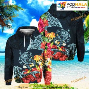 Turtle Shark Manta Ray Hibiscus Plumeria Full Over Printed Unisex 3D Hoodie