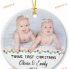 Twins First Christmas 2023 Personalized Photo Ornament, Custom Baby Ceramic Keepsake