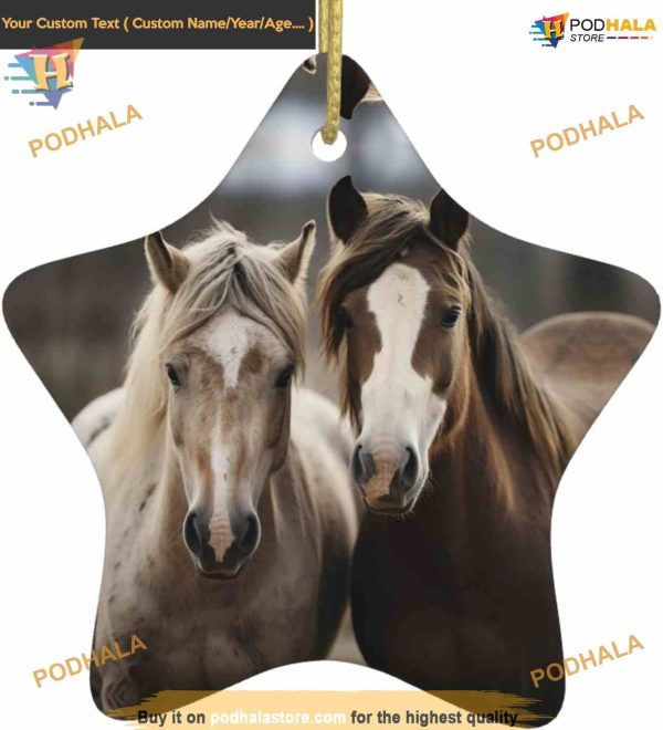 Two Horses Print 2023 Ornament, Family Christmas Tree Ornaments