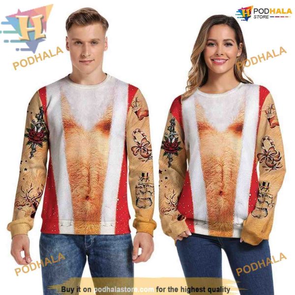 Ugly Chest Hair Xmas Sweatshirt 3D Hoodie, Funny Christmas Gift Ideas