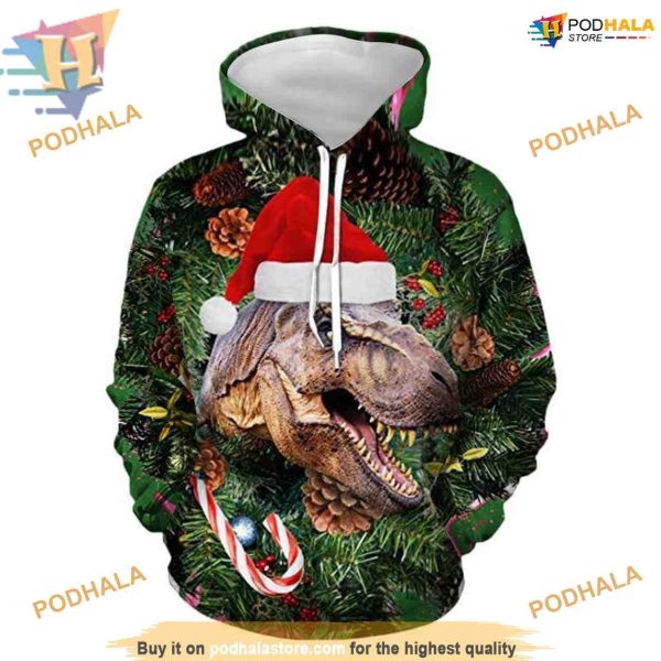 Ugly Christmas Dino Hoodie, Funny Xmas Gifts