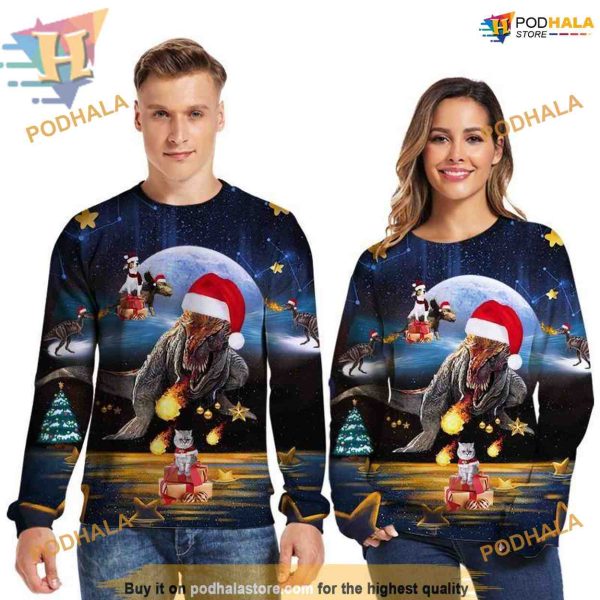 Ugly Dinosaur Xmas Sweatshirt 3D Hoodie, Creative Xmas Gifts